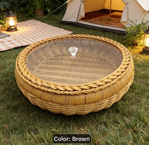 Wicker round serving tray with - wicker,