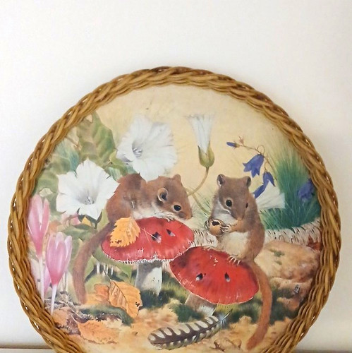 Round wicker serving tray - round,