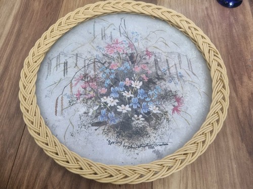 Vintage melamine wicker tray - vintage,