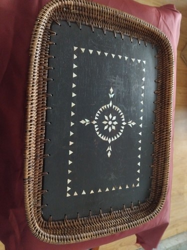 Vintage wicker tray with - vintage,