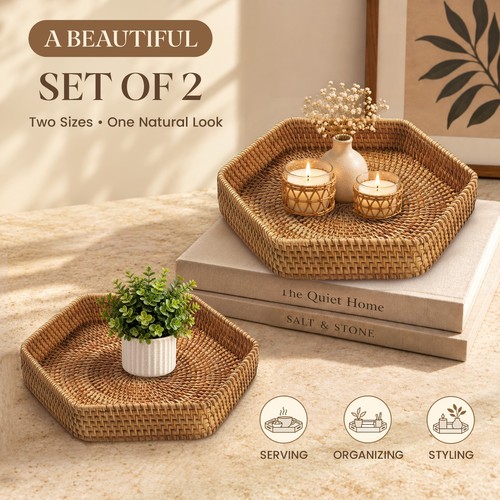 Rattan tray set natural - rattan, of