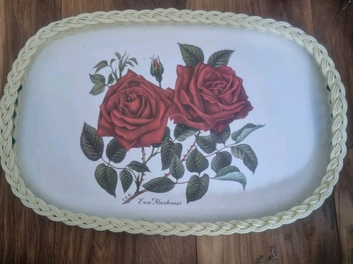 Vintage melamine wicker tray - wicker,