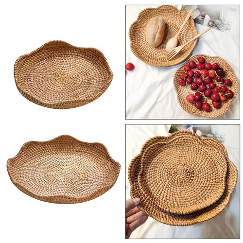 Rattan round serving tray - round,