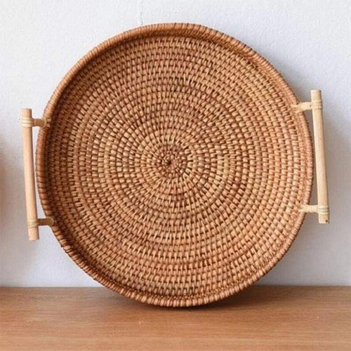Handwoven rattan serving tray - handwoven,