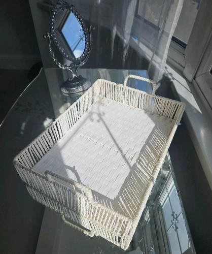 Off white wicker storage tray - off,