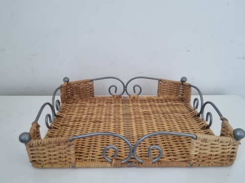 Wicker metal tray organiser - wicker/metal, tray/organiser