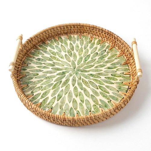 Green round rattan - green,