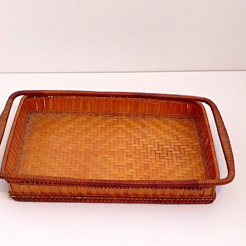 Wicker woven vintage serving - wicker,