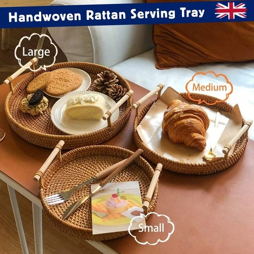 Handwoven rattan serving tray - rattan,