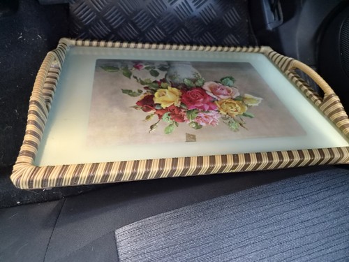 Vintage 1950s glass tray with - glass,