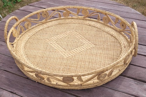 Oval rattan wicker tray - oval, woven