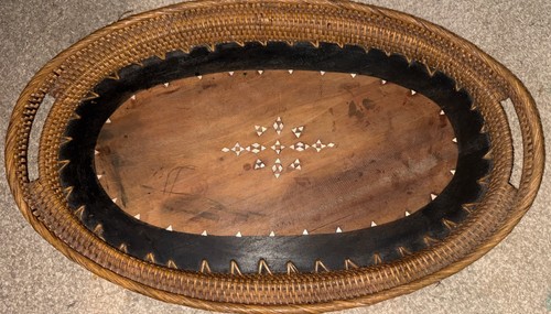 Large indonesian rattan tray - indonesian,